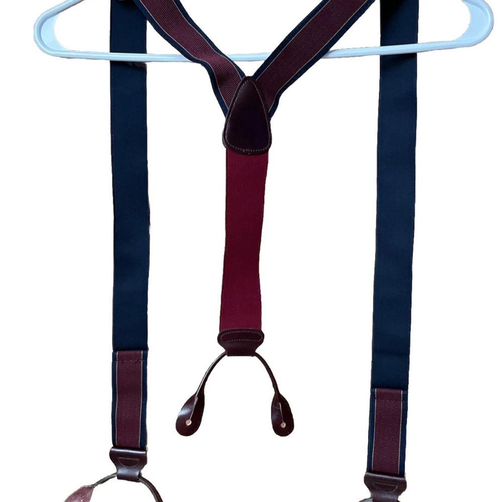 Mens Trafalgar Suspenders Navy Burgundy Designed USA Made In England Button tab